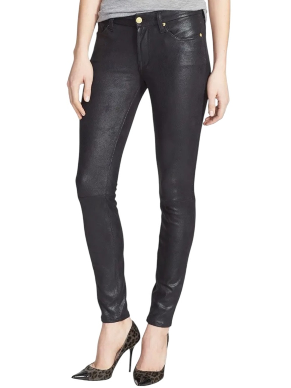 7 For All Mankind The Skinny High Rise Faux Leather Pants Black Size 26